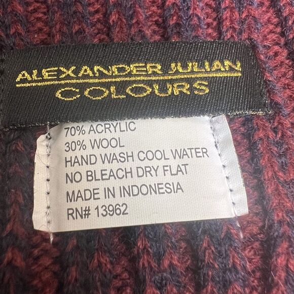 Alexander Julian Scarf Wool Blend Navy Blue Red Long Rectangle Double Sided - Picture 3 of 6